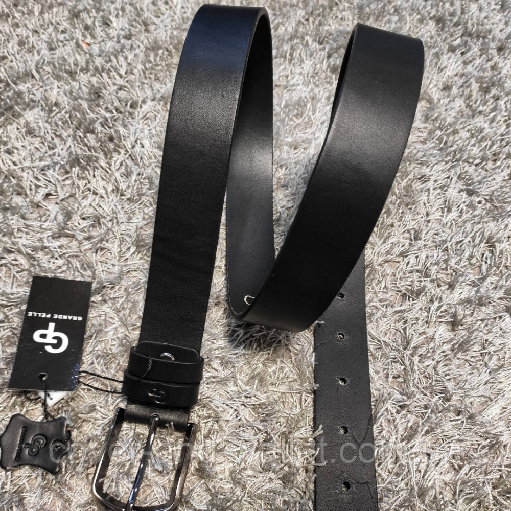 Черный мужской классический ремень из итальянской кожи 35мм Grande Pelle Labbro Киев - изображение 4