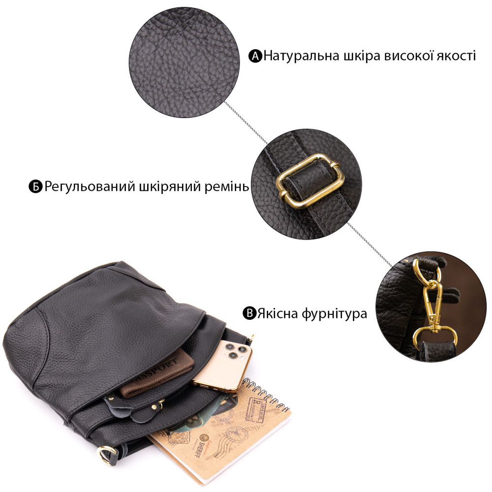 Женская компактная сумка из кожи 20415 Vintage Черная Киев - изображение 4