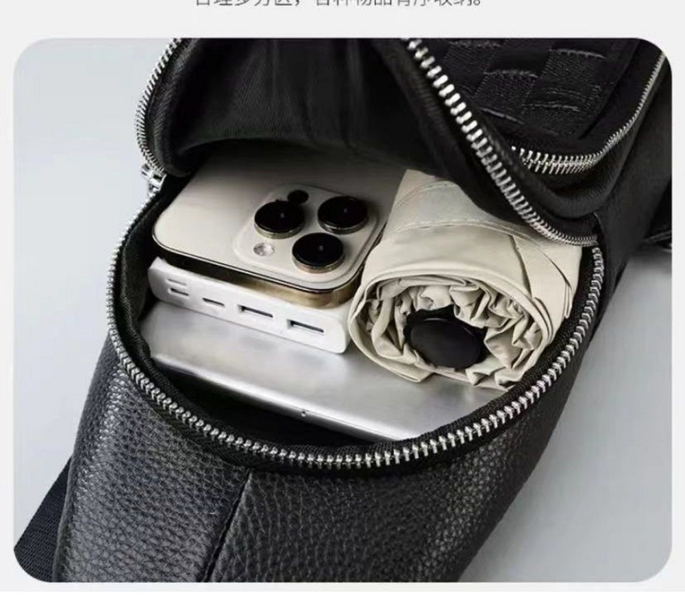 Брендова чоловіча нагрудна сумка рюкзак-слінг із натуральної шкіри молодіжна шкіряна чорна сумочка на плече Tiding Bag Київ - фото 6