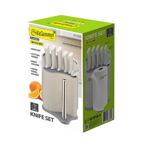 Набір ножів 8 предметів:(6шт + обробна дошка + підставка з тримачем паперових рушників) сірий MR-1413-GREY Maestro Житомир - изображение 2
