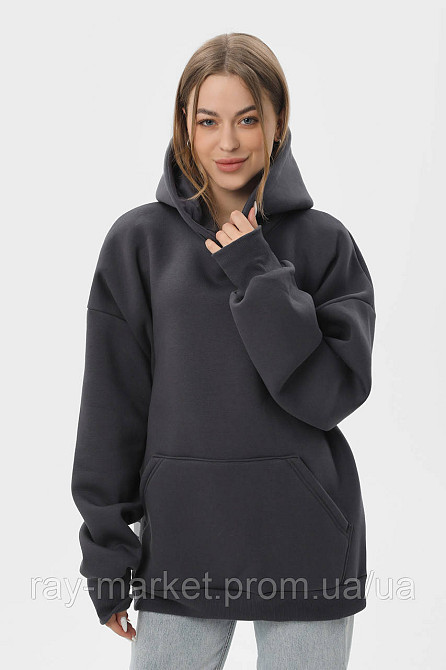Худи оверсайз женское утепленное RAY OVERSIZE темно-серое (U0404W-Dark Grey) 2XL/3XL Киев - изображение 1