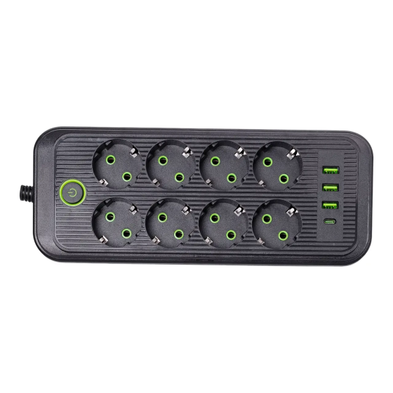 Сетевой фильтр 4.8 м удлинитель на 8 розеток с 3 USB 1 Type-C и кнопкой отключения F20U Белый HP-5-30 Киев