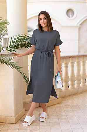 Жіноча сукня міді зі шнурком "Rea" оптом | Батал Графіт, 50-52 Київ