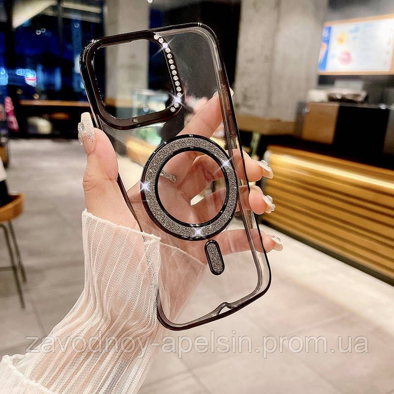 Iphone 15 Pro Чехол магнит Стразы Diamond (черный) Одесса - изображение 2