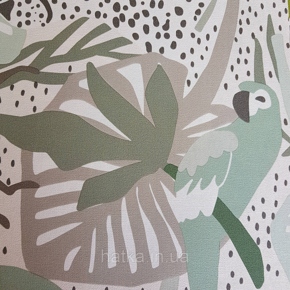 Шпалери флізелінові BN Doodleedo 0,53 х 10 м дитячі тропіки мавпи, папуги пальми монстери зелені сірі Київ - фото 3