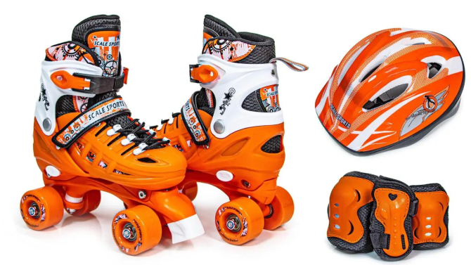 Детские ролики-квады (размер 34-38) с комплектом защиты и шлемом Scale Sport. Оранжевые Одесса - изображение 1