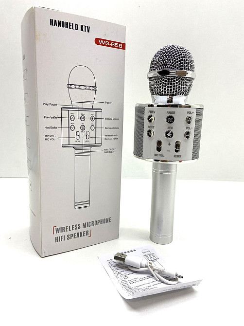 Мікрофон бездротовий караоке bluetooth USB колонка Срібний (С 48340) Чернігів - фото 2