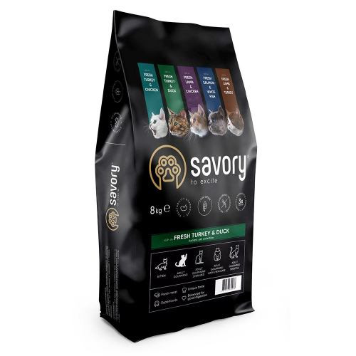 Корм сухой Savory Adult Cat Gourmand Fresh Turkey and Duck для кошек-гурманов со свежей индейкой и уткой 8 кг Киев - изображение 1