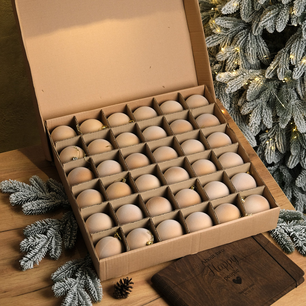 Набор новогодних игрушек на елку «Бархат» 18 шт D-8 см Бежевый елочные игрушки шарики украшения для елки Киев - изображение 2