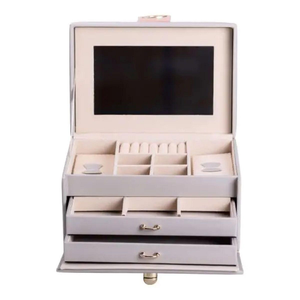 Шкатулка для прикрас з еко-шкіри з дзеркалом, 3 яруси Київ - фото 2