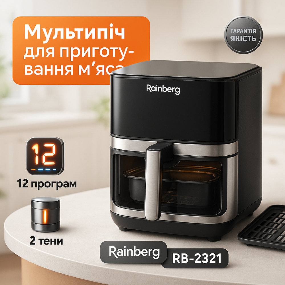 Мультипечь с функцией аэрофритюрницы и грилем Rainberg, Аэрофритюрница электрическая безмасляная ZP-99 Львов - изображение 10