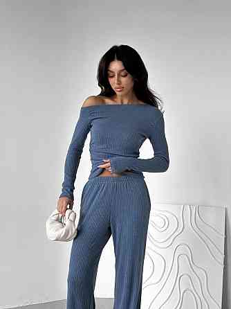 Женский базовый костюм двойка: лонгслив и брюки ангора рубчик Джинс, 44/46 Одесса