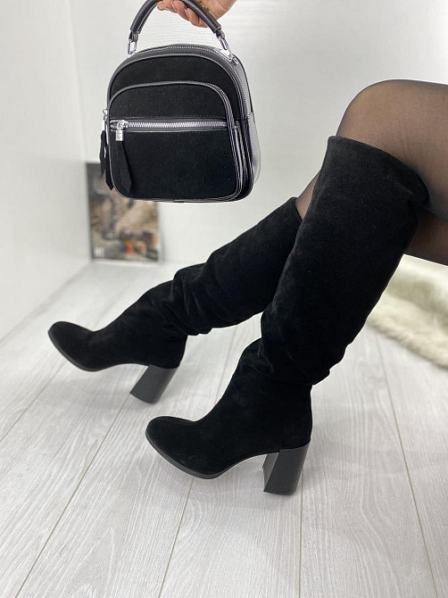 Injers Чоботи жіночі замшеві демісезонні весна-осінь на підборах чорні, з натуральної замші р. Коломия - фото 2