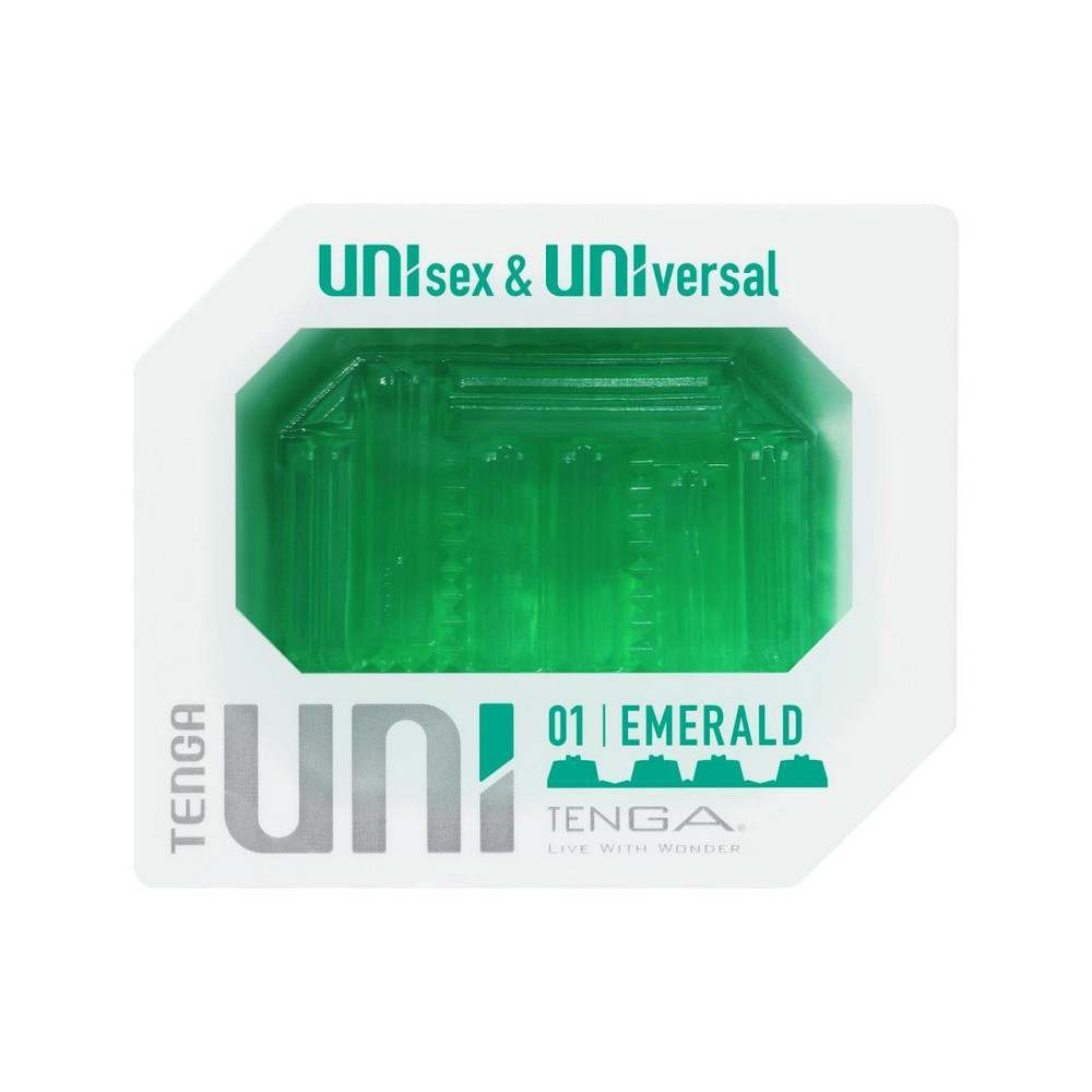 Унісекс-стимулятор Tenga UNI Emerald, зелений, з геометричним рельєфом, лубрикант у комплекті Sex Aura Київ - фото 1