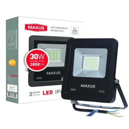 Светодиодный прожектор Maxus Flood SMD 2850лм IP65 5000K 30W (Черный) Винница