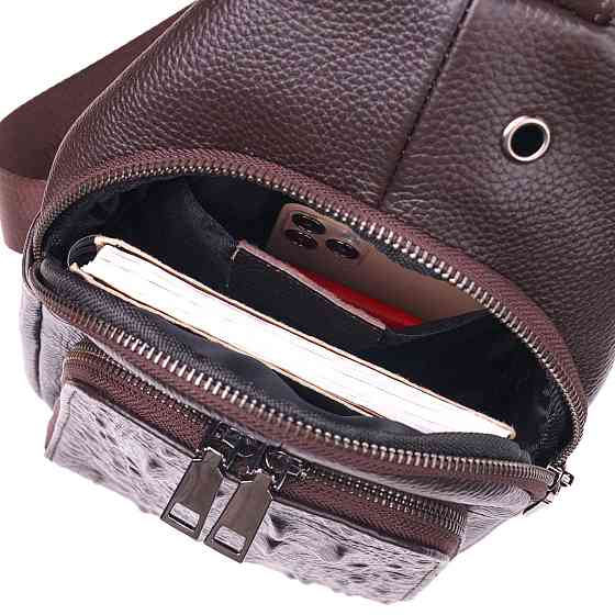 Сумка слинг мужская из натуральной фактурной кожи 21401 Vintage Коричневый Киев