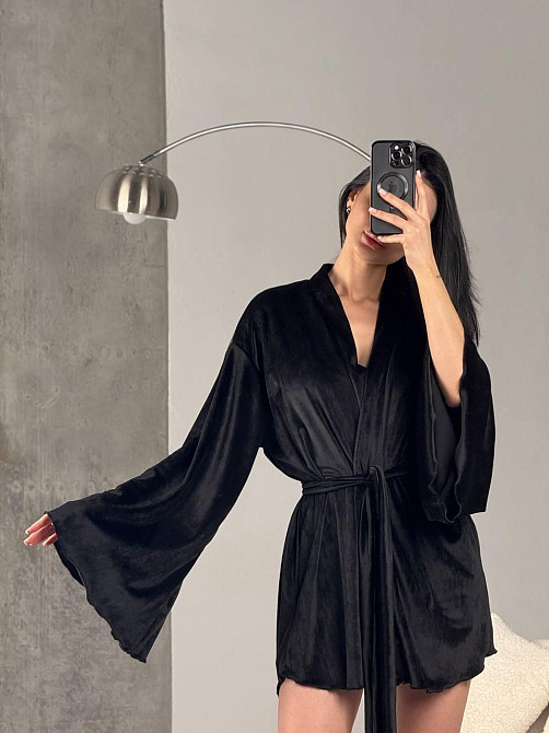 Женский домашний велюровый мини халат плюш велюр Одесса - изображение 6