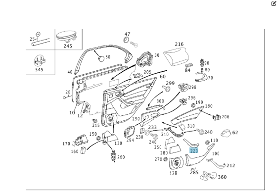 Mercedes-Benz  A2208101754 1A55 Накладка внутрішньої ручки закриття задніх лівих дверей бежева S-class long V220 Одеса