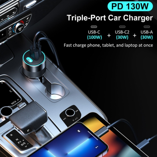 Автозарядка 3xUSB 124W (2xUSB-C+USB-A) PD3.0 100W чорна Choetech Винница - изображение 6