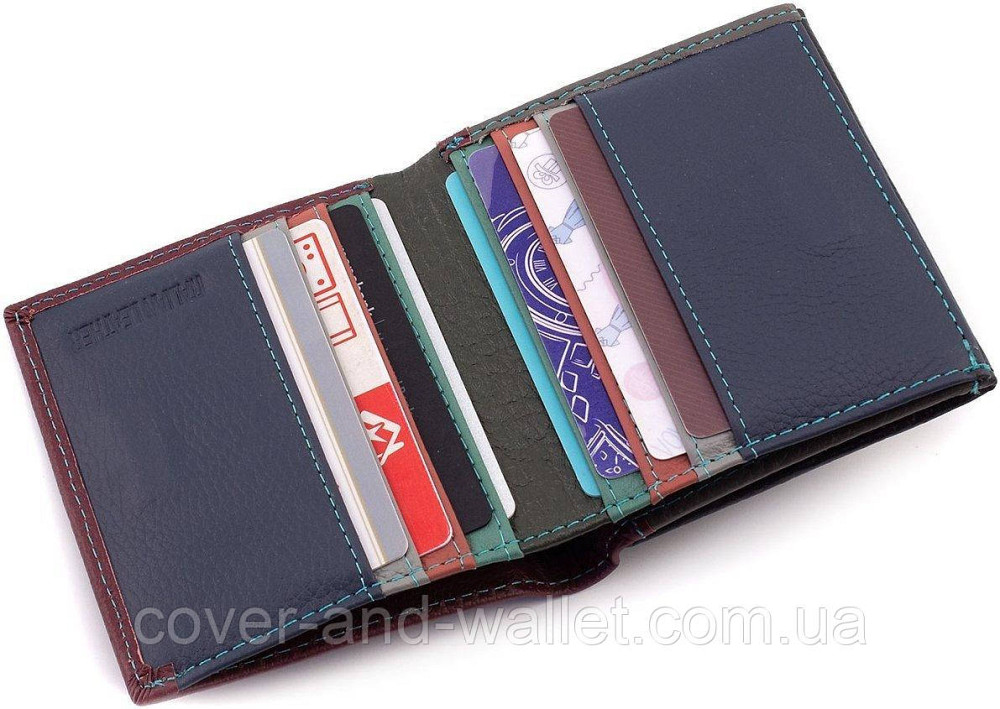 Маленький жіночий гаманець із натуральної шкіри чорно-червоний ST Leather Київ - фото 7