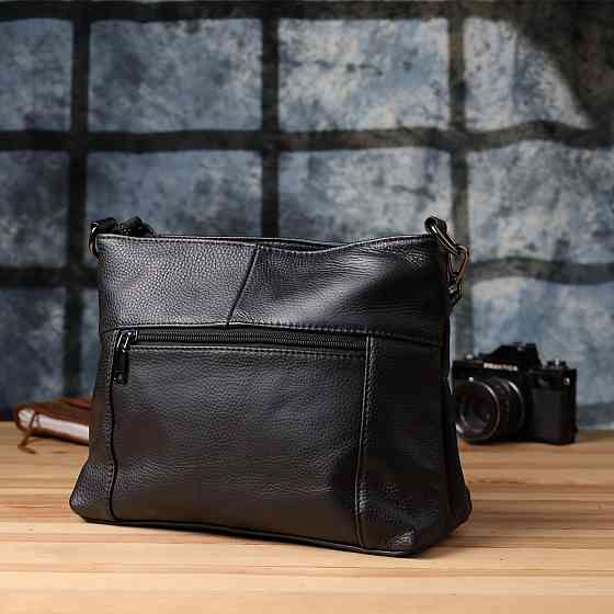 Невелика жіноча сумка з двома ремінцями з натуральної шкіри Vintage 23014 Чорний Київ