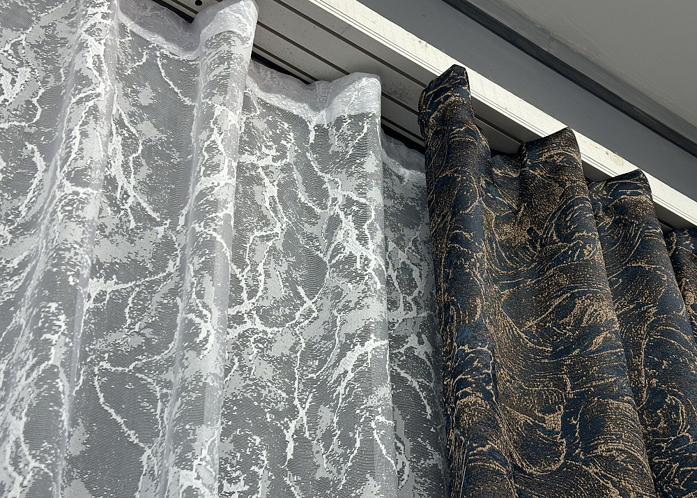 Комплект штор VR-Textil Жаккард Fantasy 100х270 2шт и Тюль 300х270 1634ш-1783т Синий с белым 71-049/1 Киев - изображение 8