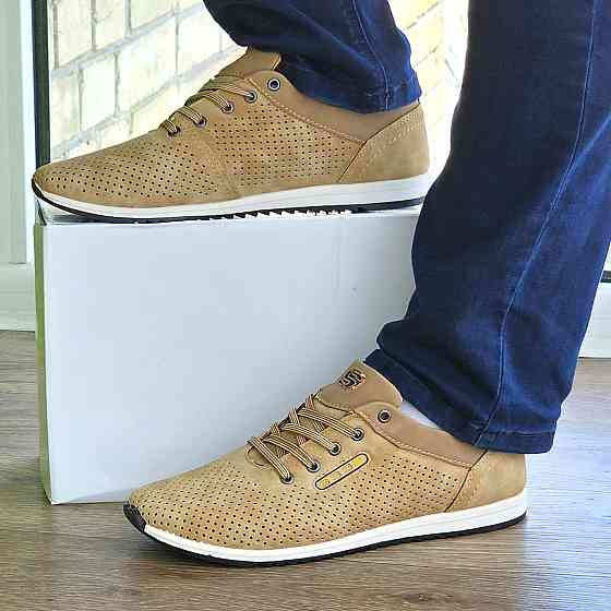 Мужские Мокасины Летние Бежевые Туфли Сеточка Коричневые Светлые (размеры: 40,41,42,43,44,45) - 207-4 Днепр