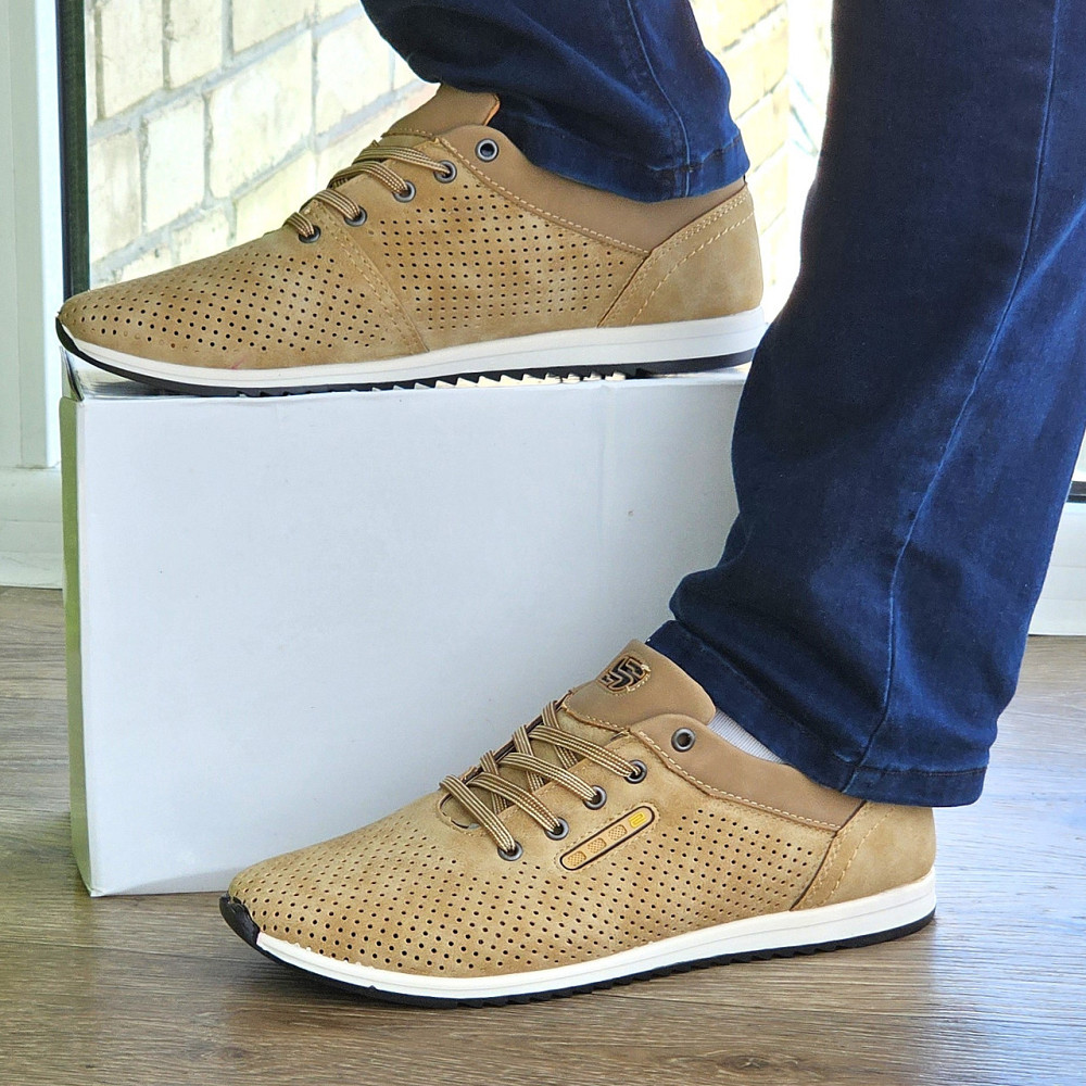 Чоловічі мокасини Літні Бежеві Туфлі Сіточка Коричневі Світлі (розміри: 40,41,42,43,44,45) - 207-4 Дніпро - фото 1