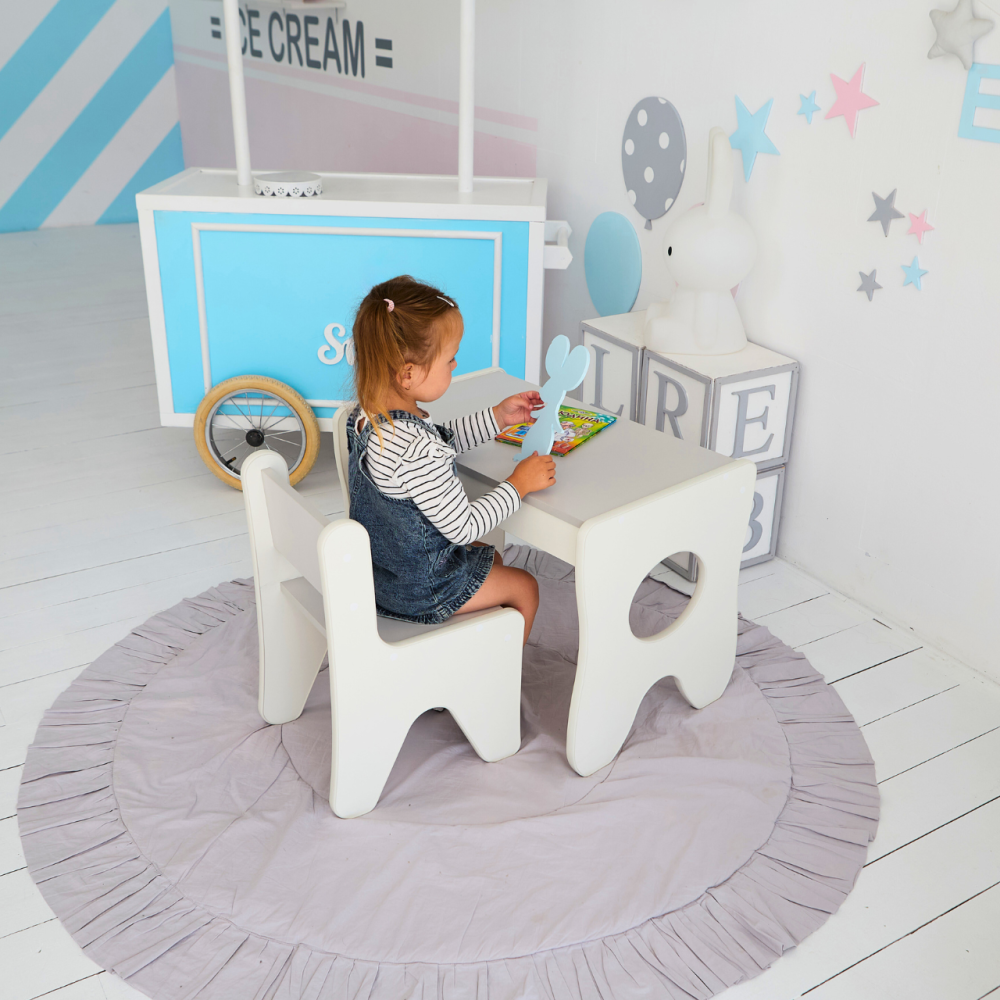 Удобный столик в детскую комнату 70×45×51, детский игральный стол с ящиком, белый с серым Киев - изображение 6