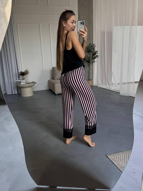 Женский домашний комплект четверка: брюки + майка + шорты + халат коттон Розовый, 48/50 Одесса - изображение 8