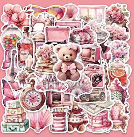 Набор розовых стикеров 60 шт эстетика и винтаж Киев
