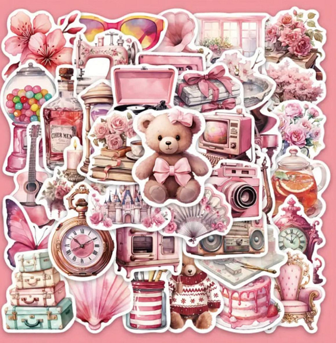 Набір рожевих стікерів 60 шт естетика та вінтаж Київ - фото 1