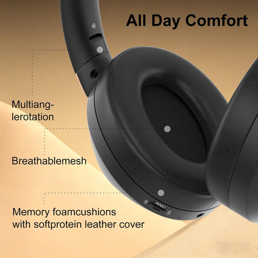 Бездротові навушники EAORUL 30H Bluetooth 5.3, ANC, до 100 год, 40 мм, мікрофон, USB-C, AUX 3,5 мм, чорні Київ - фото 6