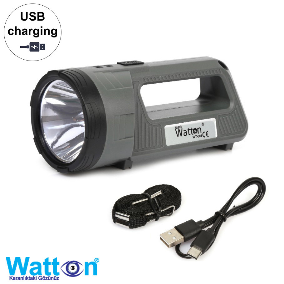 Акумуляторний світлодіодний ліхтар-прожектор WATTON WT-603 ліхтарик з USB кабелем та функцією PowerBank Кам'янець-Подільський - фото 3
