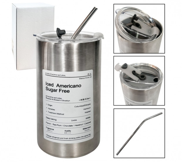 Термостакан Iced Americano 600ml c поилкой и метталической трубочкой Винница - изображение 2