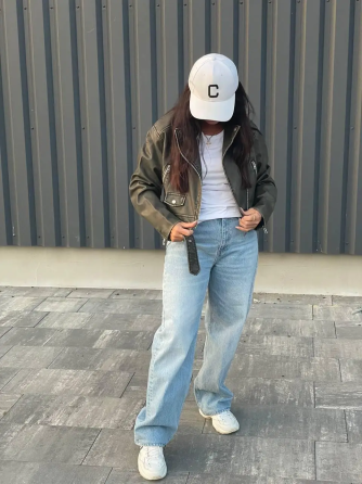 Женская куртка косуха с потертостями оверсайз Хаки L Харьков