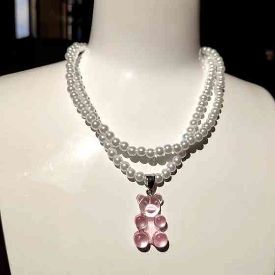Ожерелье с мармеладным мишкой 37 см бело-розовый Киев