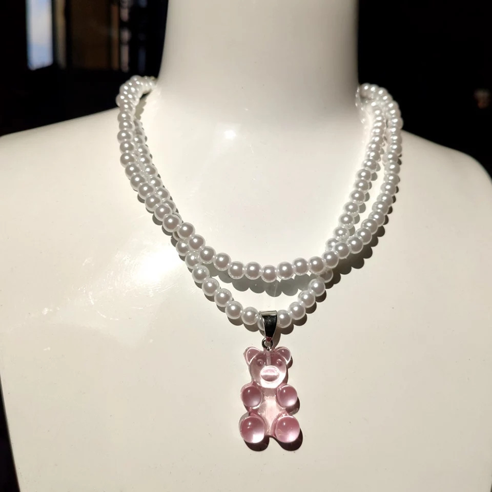 Ожерелье с мармеладным мишкой 37 см бело-розовый Киев - изображение 3