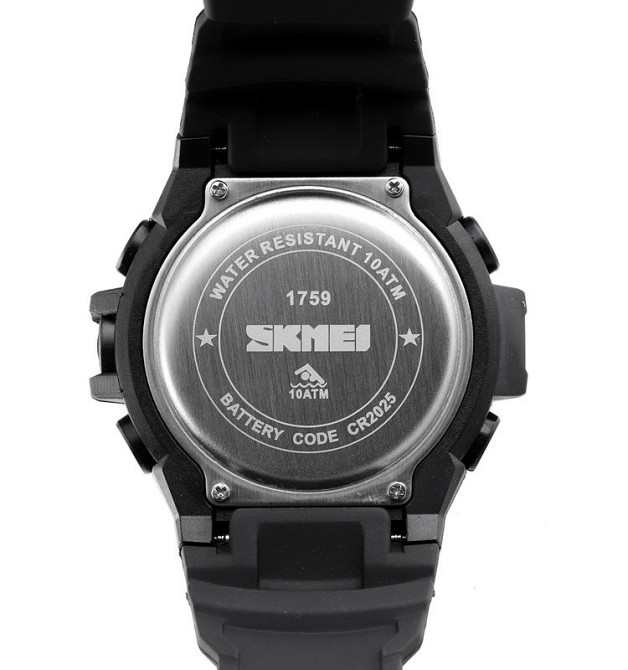 Чоловічий спортивний наручний годинник Skmei 1759 водонепроникні 10 АТМ (Чорні) Вінниця - фото 10