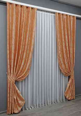 Комплект готовых штор VR-Textil Жаккард Лион № 608ш Оранжевый 150х270 см 2 шт (30-374) Киев