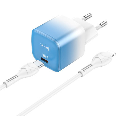 Зарядний пристрій HOCO C101A USB-C PD20W + cable USB-C to Lightning Ice Blue (6931474769381) Вінниця - фото 7