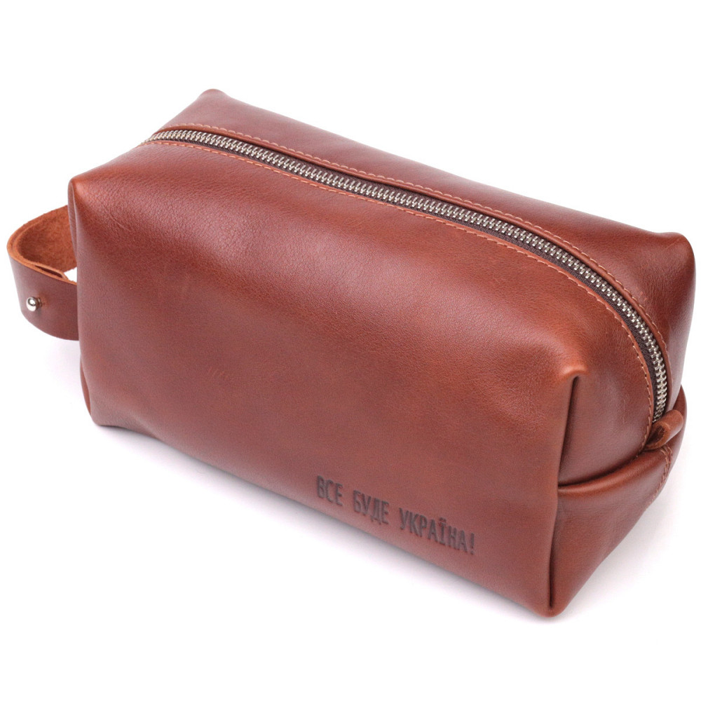 Мужской несессер большого размера из гладкой кожи на молнии Украина GRANDE PELLE 16769 Светло-коричневый Киев - изображение 1