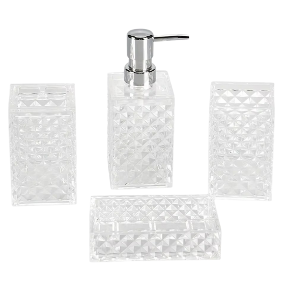 Набор аксессуаров 4в1 для ванной и душа, дозатор для мыла, мыльница, стаканы,материал акрил стаканы,прозрачный Каменец-Подольский