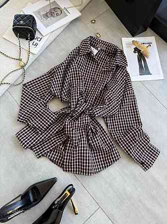 Женская оверсайз рубашка в мелкую клетку костюмный тиар Сливовый Одесса