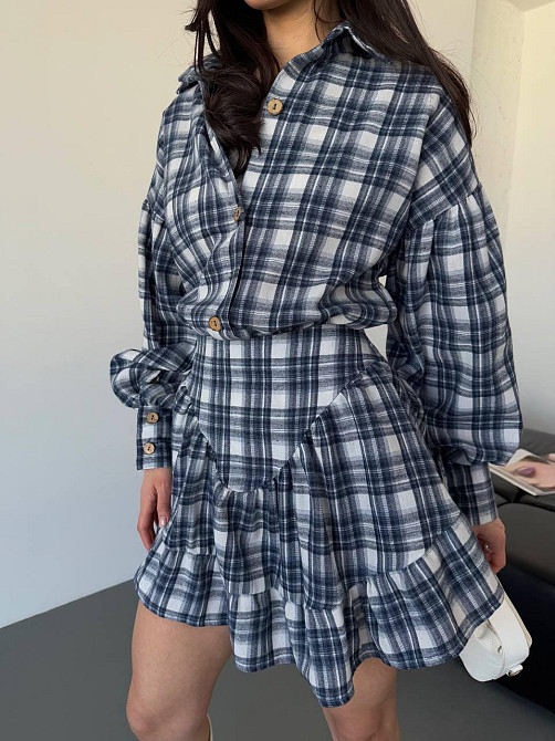 Жіночий стильний костюм-двійка: сорочка та спідниця в карту тіар Джинс, 42/44 Одеса - фото 10