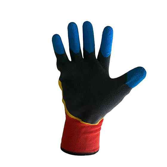 Робочі рукавички з обливом 300 різнокольорові — міцні захисні перчатки для господарських і будівельних робіт Харків