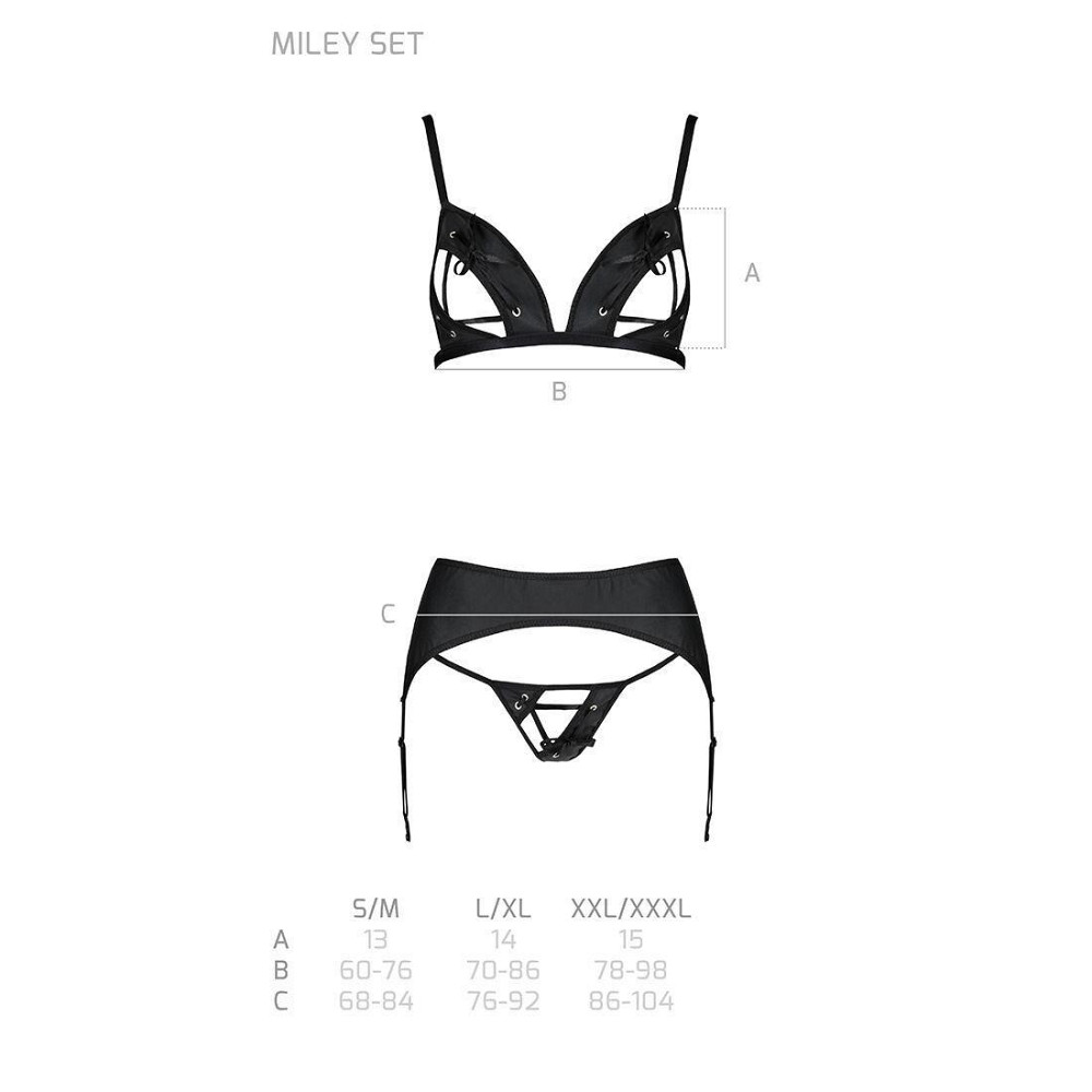 Комплект з екошкіри Passion MILEY SET S/M, black, трусики, бюстгальтер, пояс для панчіх Sex Aura Київ - фото 5