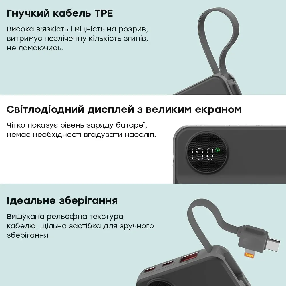 Повербанк 10000mAh Choetech B695 Black QC3.0 PD3.0 бездротова зарядка смартфонів та Apple Watch (43-00131) Київ - фото 7