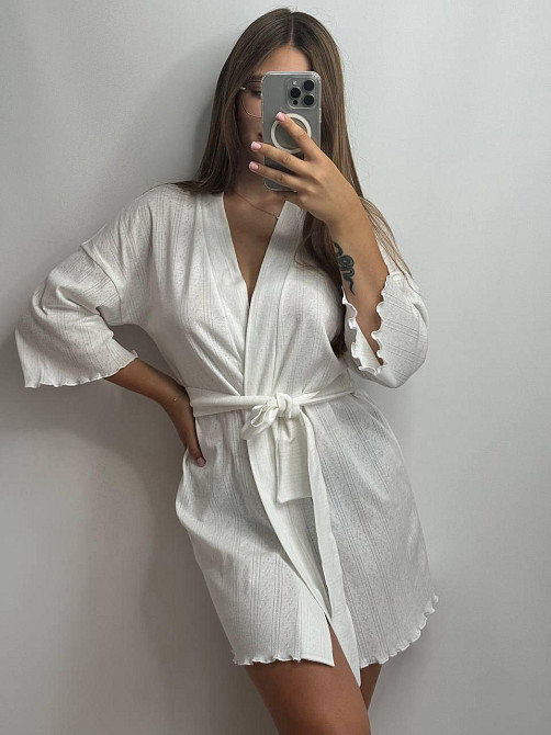 Домашний халат из трикотажа бамбук Молочный XL/2XL Харьков - изображение 1