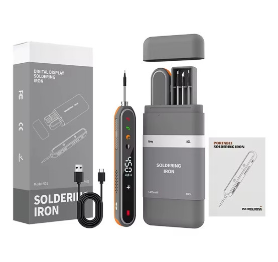 Паяльник акумуляторний M501 USB IRON 15 W 1400mA + 3 жала Сірий Вінниця - фото 1